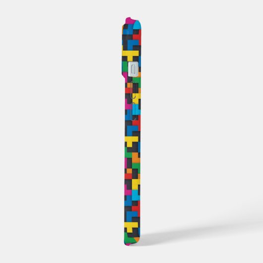 Retro Tetris Blocks Seamless Pattern iPhone 15ケース (左側面)