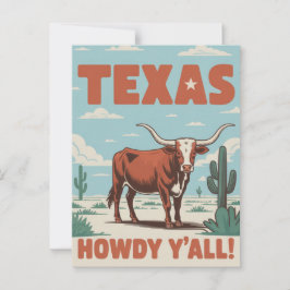 Retro Texas Classic Cowboy Longhorn ポストカード