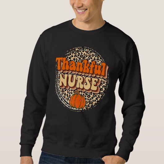 Retro Thankful Nurse Cheetah Fall Thanksgiving Nur スウェットシャツ (正面)