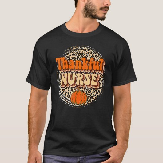 Retro Thankful Nurse Cheetah Fall Thanksgiving Nur Tシャツ (正面)