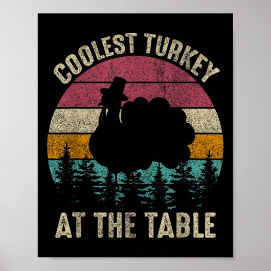 Retro Thanksgiving Coolest Turkey At Table Boys Ki ポスター (正面)
