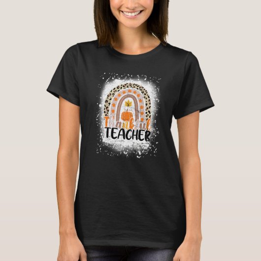 Retro Thanksgiving Teacher Thankful Teacher Rainbo Tシャツ (正面)