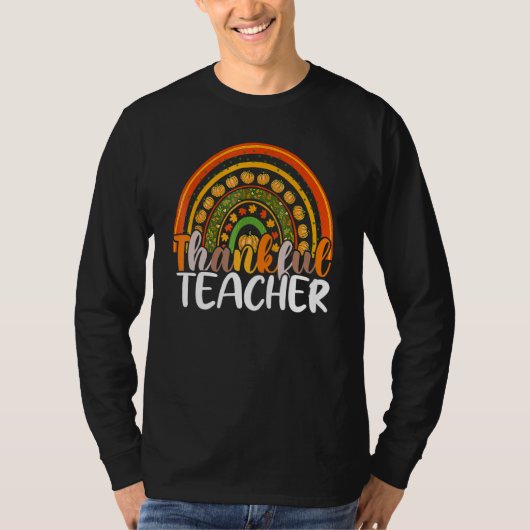 Retro Thanksgiving Teacher Thankful Teacher Rainbo Tシャツ (正面)