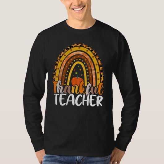 Retro Thanksgiving Teacher Thankful Teacher Rainbo Tシャツ (正面)