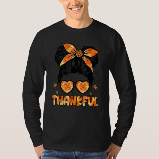 Retro Thanksgiving Women Autumn Fall Leaves Thankf Tシャツ (正面)