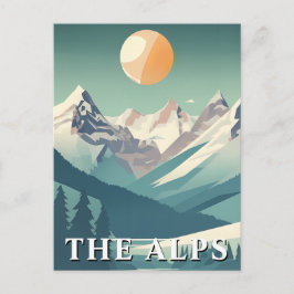 Retro The Alps Geometric European Ski Mountain ポストカード