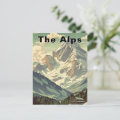 Retro The Alps Travel Skiing Mountain Lodge ポストカード (スタンド正面)