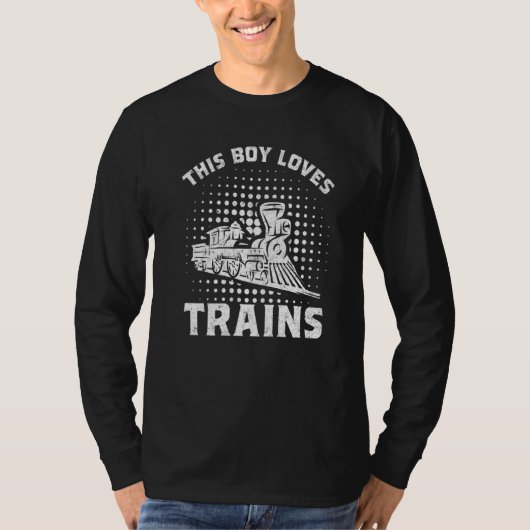 Retro This Boy Loves Trains Railroad Lover Boys Me Tシャツ (正面)