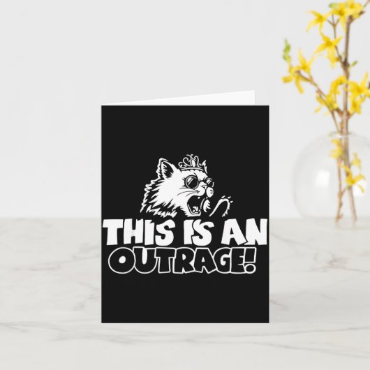Retro This Is An Outrage Quote Meme Cat Cute Funny カード (黄色い花)