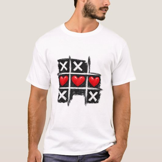 Retro Tic Tac Toe Hearts Valentine's Day Game Art Tシャツ (正面)