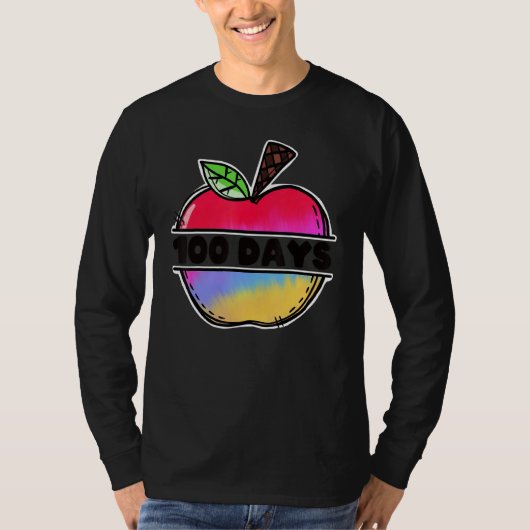Retro Tie Dye Apple Happy 100 Days Of School Teach Tシャツ (正面)