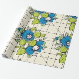 Retro Tile Bloom Floral Wrapping Paper ラッピングペーパー