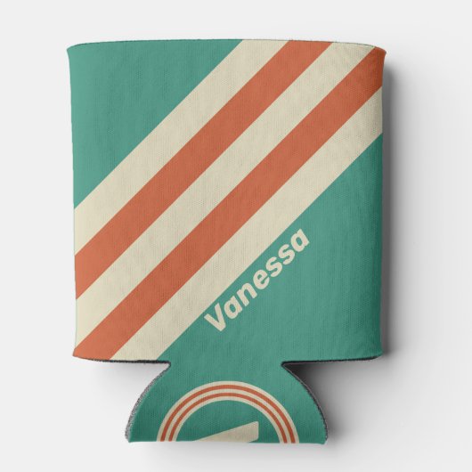 Retro Timeless Stripes with Name 缶クーラー (裏面)