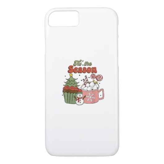 Retro Tis The Season Christmas Tree Coffee Snowman Case-Mate iPhoneケース (裏面)