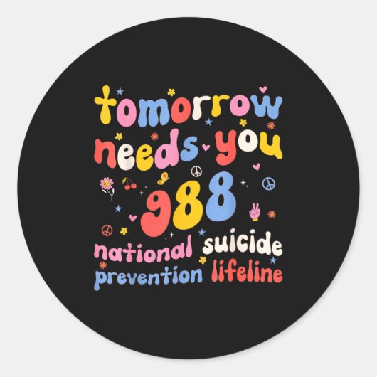 Retro Tomorrow Needs You 988 Suicide Prevention Aw ラウンドシール (正面)
