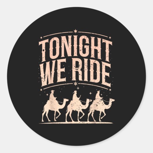 Retro Tonight We Ride Three Wise Men Christmas Nat ラウンドシール (正面)