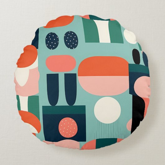 Retro Totem Geometric Pillow ラウンドクッション (正面)
