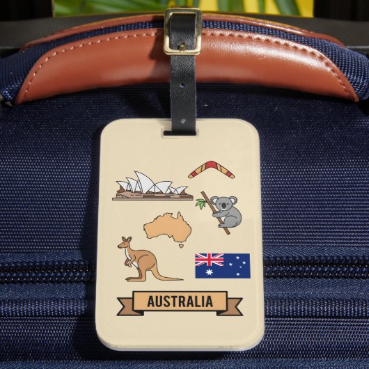 Retro Travel Australia Iconic National Symbols ラゲッジタグ (正面インサイチュ2)