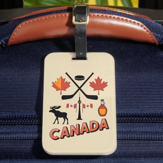 Retro Travel Canada Iconic National Symbols ラゲッジタグ (正面インサイチュ2)