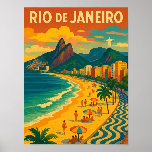Retro Travel Copacabana Rio de Janeiro Brazil  ポスター (正面)