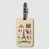 Retro Travel France Iconic National Symbols  ラゲッジタグ (正面縦)