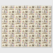 Retro Travel France Iconic Symbols ラッピングペーパー (フラット)