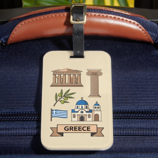 Retro Travel Greece Iconic National Symbols ラゲッジタグ (正面インサイチュ2)
