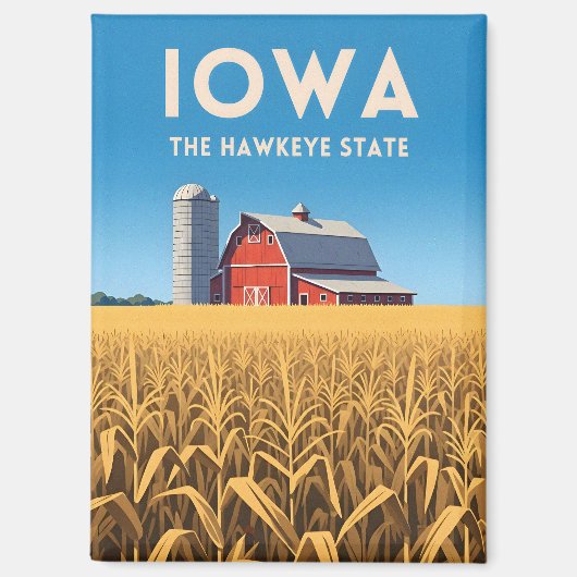 Retro Travel Iowa Vintage Heartland Farm Landscape マグネット (正面)