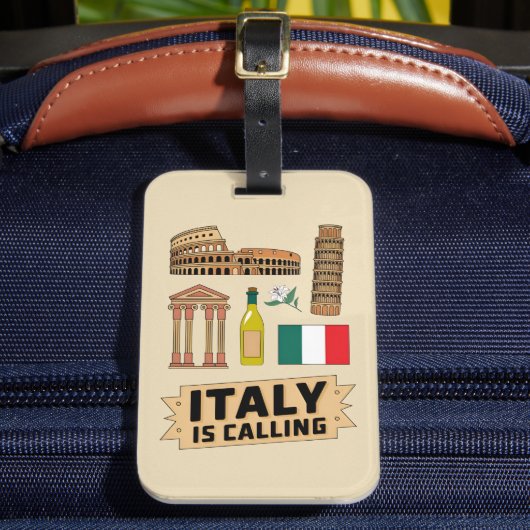 Retro Travel Italy Iconic National Symbols ラゲッジタグ (正面インサイチュ2)