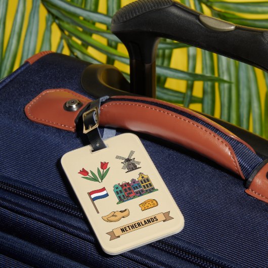 Retro Travel Netherlands Iconic Cultural Symbols ラゲッジタグ (正面インサイチュ1)