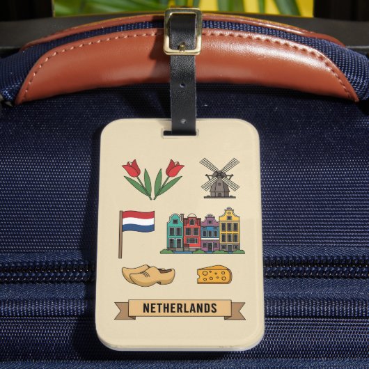 Retro Travel Netherlands Iconic Cultural Symbols ラゲッジタグ (正面インサイチュ2)