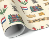 Retro Travel Netherlands Iconic Cultural Symbols ラッピングペーパー (ロールコーナー)
