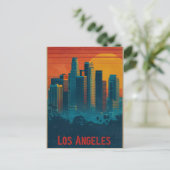 Retro Travel Poster Art of Downtown Los Angeles シーズンポストカード (スタンド正面)