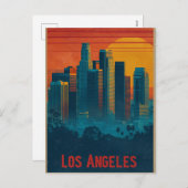 Retro Travel Poster Art of Downtown Los Angeles シーズンポストカード (正面/裏面)