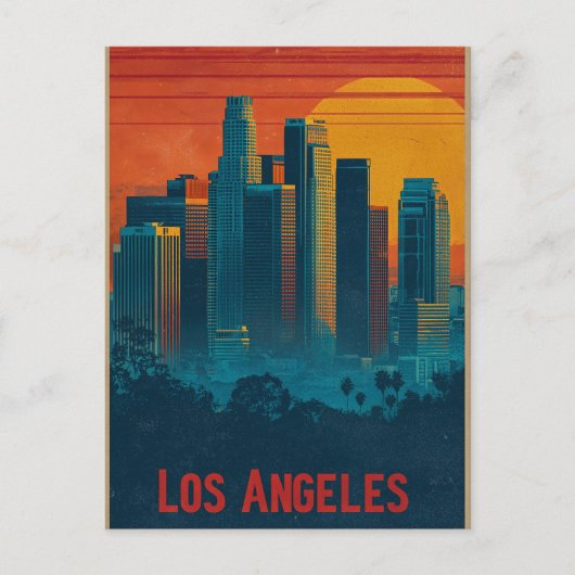 Retro Travel Poster Art of Downtown Los Angeles シーズンポストカード (正面)