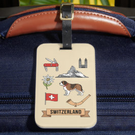 Retro Travel Switzerland Iconic National Symbols ラゲッジタグ