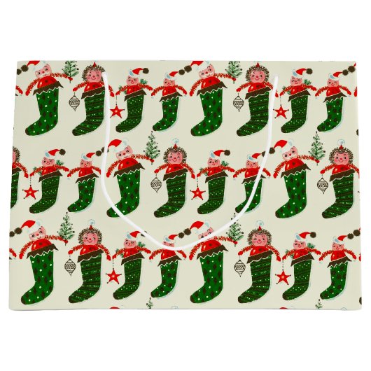 Retro Treasures Christmas Stockings ラージペーパーバッグ (正面)