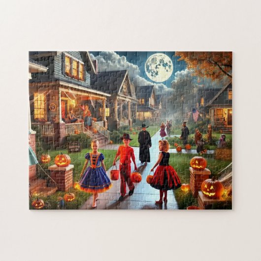 Retro Trick or Treat 1950s Halloween Night ジグソーパズル (横)