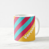 Retro Tropical Breeze Stripes with Name コーヒーマグカップ (正面右)