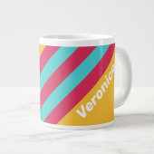 Retro Tropical Breeze Stripes with Name ジャンボコーヒーマグカップ (正面右)