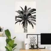 Retro Tropical Island Palm Tree in Black and White ポスター (ホームオフィス)