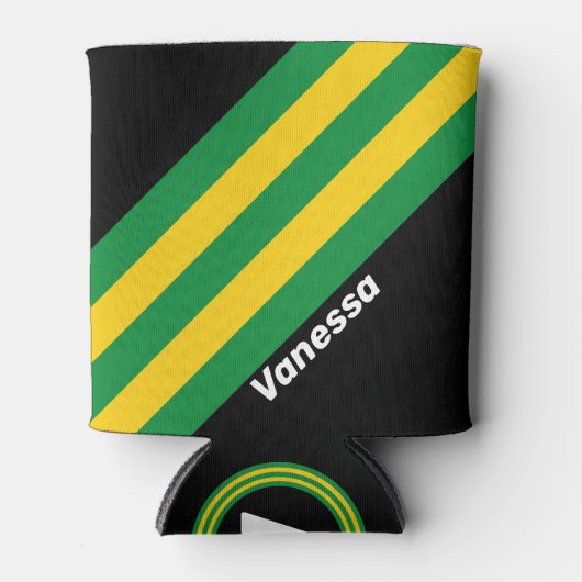 Retro Tropical Palm Stripes with Name 缶クーラー (正面)