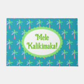 Retro Tropical Personalized Tropical Palms Holiday ドアマット (正面)