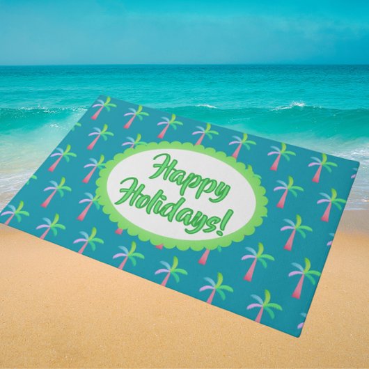 Retro Tropical Personalized Tropical Palms Holiday ドアマット