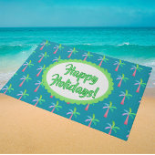 Retro Tropical Personalized Tropical Palms Holiday ドアマット