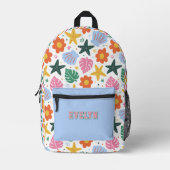 Retro Tropical Starfish & Shells Groovy Beach プリントバックパック (正面)