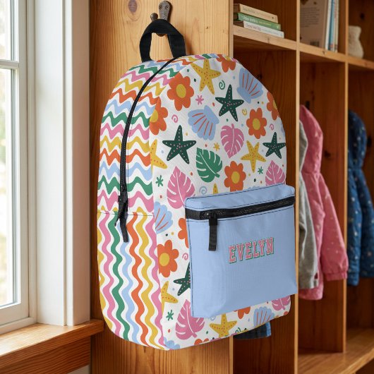 Retro Tropical Starfish & Shells Groovy Beach プリントバックパック