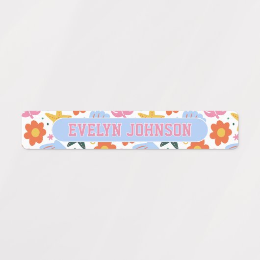 Retro Tropical Starfish & Shells Waterproof Name ラベル (デザイン1)