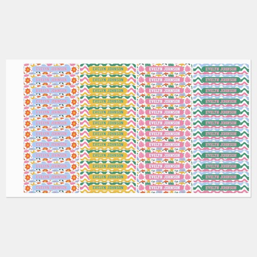 Retro Tropical Starfish & Shells Waterproof Name ラベル (シート)