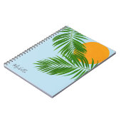 Retro Tropical Sun Palm Leaves Blue Minimal Name ノートブック (左側)